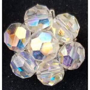 VTG Aurora Borealis AB Crystal Cluster Floral Silvertone Clip-on Earrings